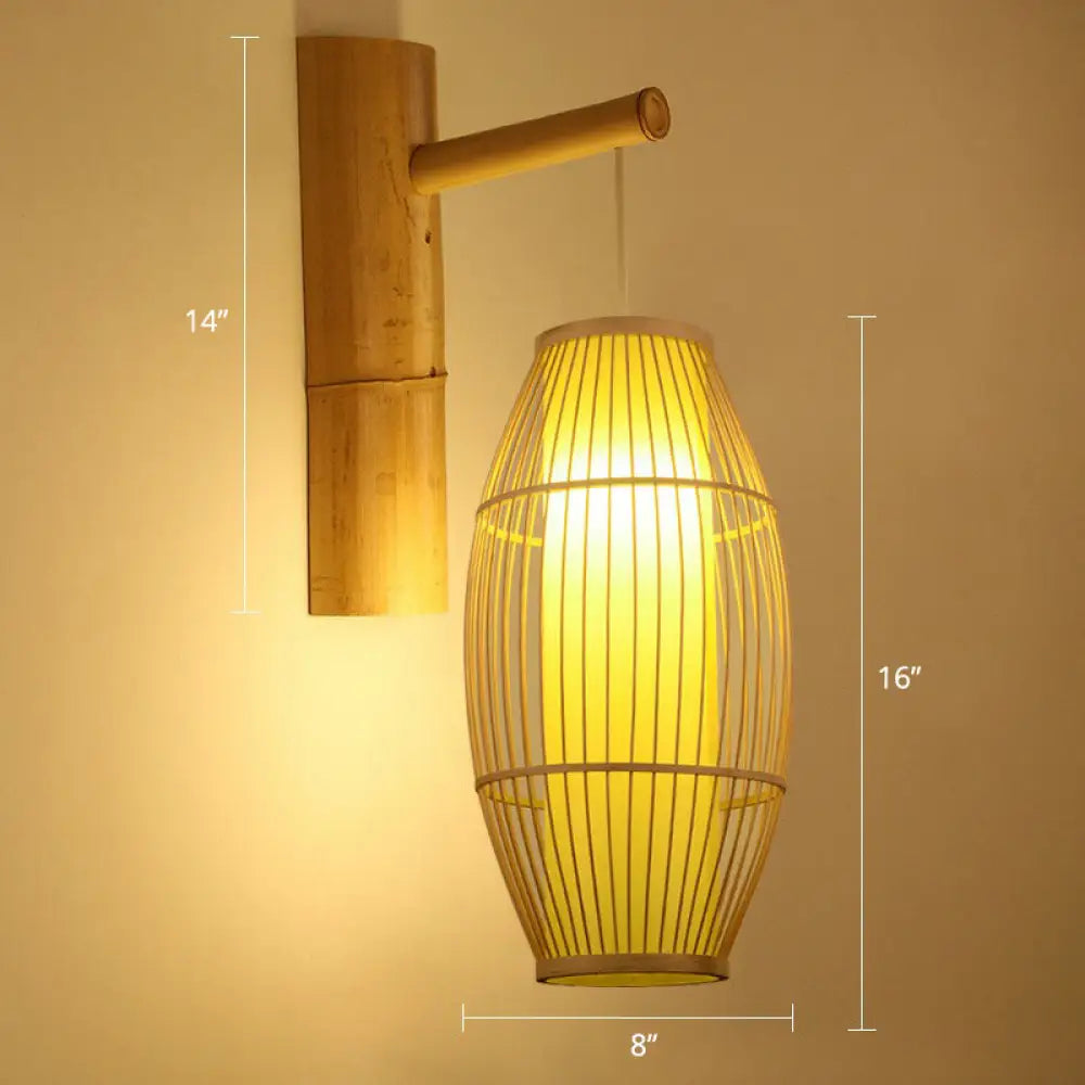 Bamboo Weaving Lantern Wall Sconce - Chinese Style Wood Hanging Light For Corridor / Rugby