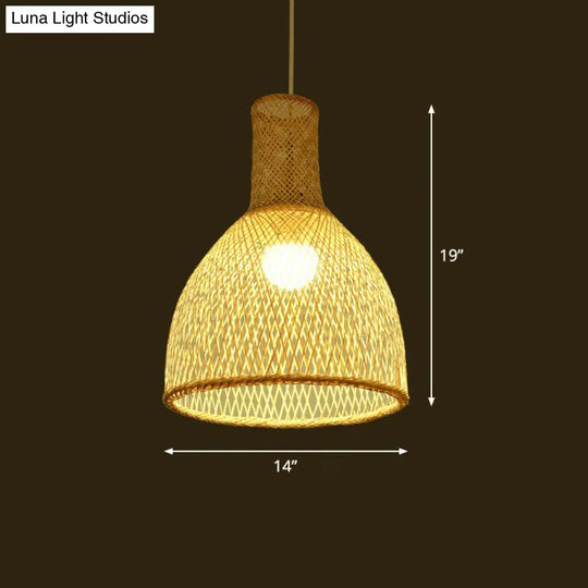 Bamboo Woven Shade Ceiling Light - Minimalistic 1-Head Beige Suspension Pendant