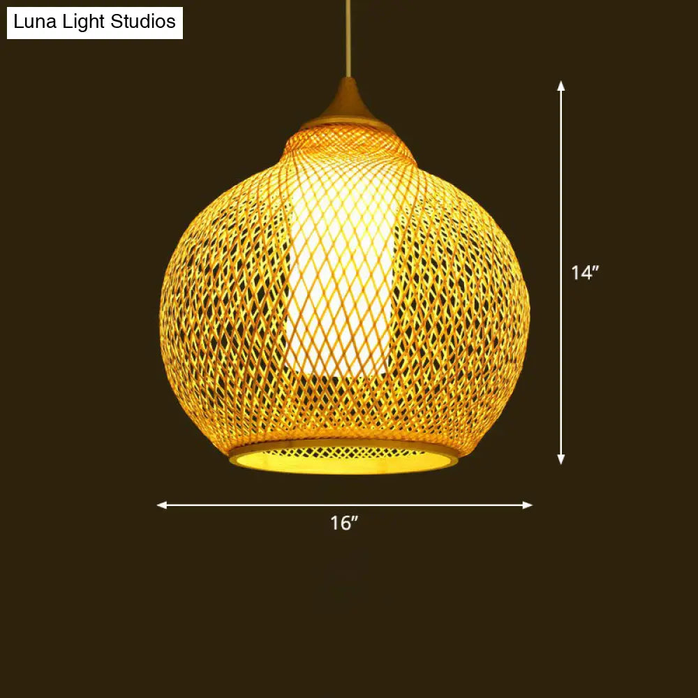 Bamboo Woven Shade Ceiling Light - Minimalistic 1-Head Beige Suspension Pendant