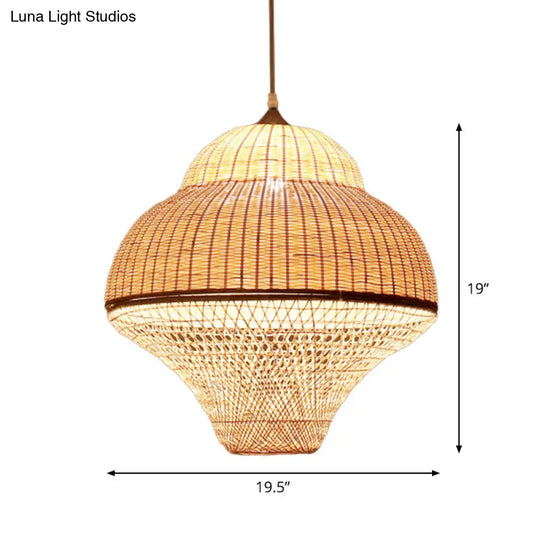 Chinese Bamboo Woven Gourd/Basket Pendant Lamp - Single-Bulb Beige