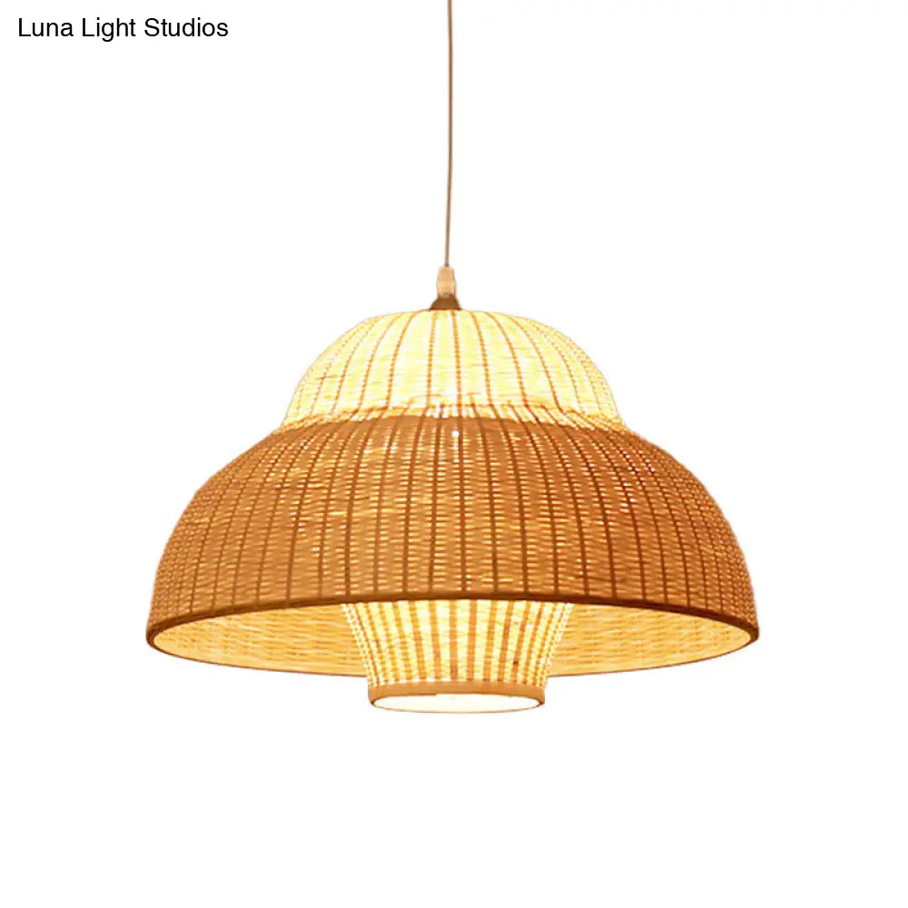 Chinese Bamboo Woven Gourd/Basket Pendant Lamp - Single-Bulb Beige / D