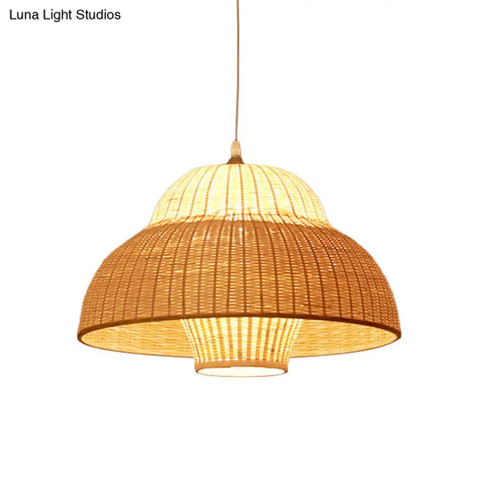 Chinese Bamboo Woven Gourd/Basket Pendant Lamp - Single-Bulb Beige / D