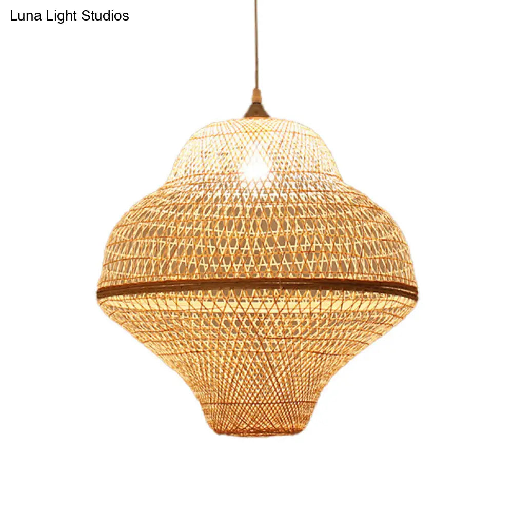 Chinese Bamboo Woven Gourd/Basket Pendant Lamp - Single-Bulb Beige / A