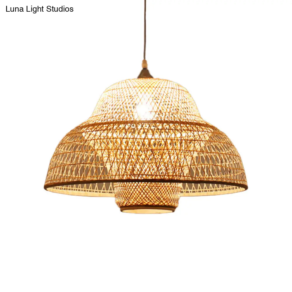 Chinese Bamboo Woven Gourd/Basket Pendant Lamp - Single-Bulb Beige / C