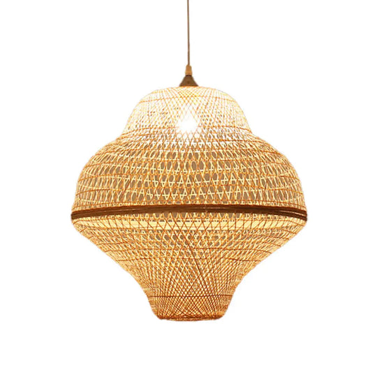 Bamboo Woven Single-Bulb Beige Pendant Lamp: Chinese Gourd/Basket Design For Dining Room Suspension