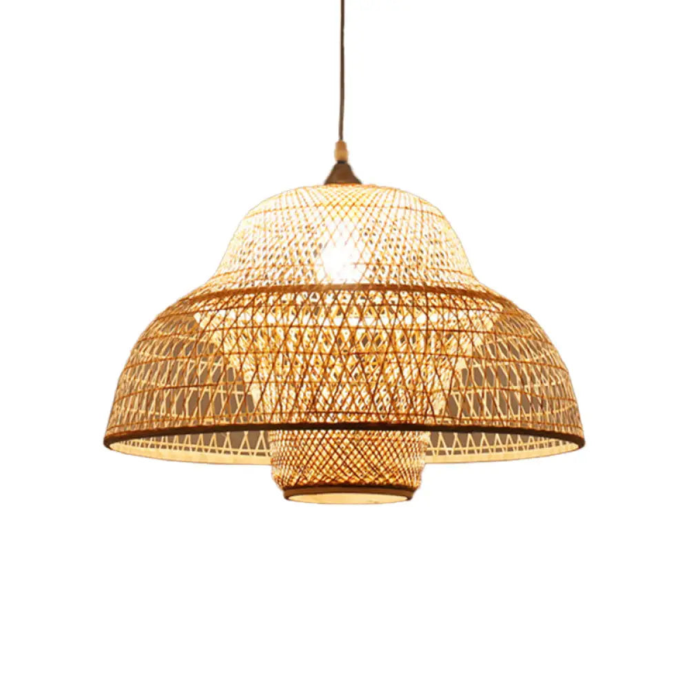 Bamboo Woven Single-Bulb Beige Pendant Lamp: Chinese Gourd/Basket Design For Dining Room Suspension