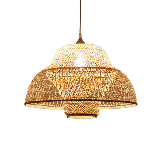 Bamboo Woven Single-Bulb Beige Pendant Lamp: Chinese Gourd/Basket Design For Dining Room Suspension