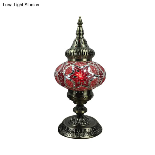 Bohemia Stained Glass Table Lamp: Elliptical Living Room Nightstand Light In White/Red/Yellow