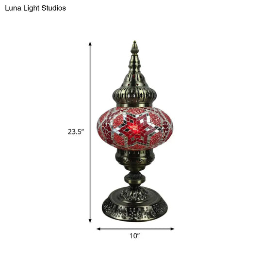 Bohemia Stained Glass Table Lamp: Elliptical Living Room Nightstand Light In White/Red/Yellow