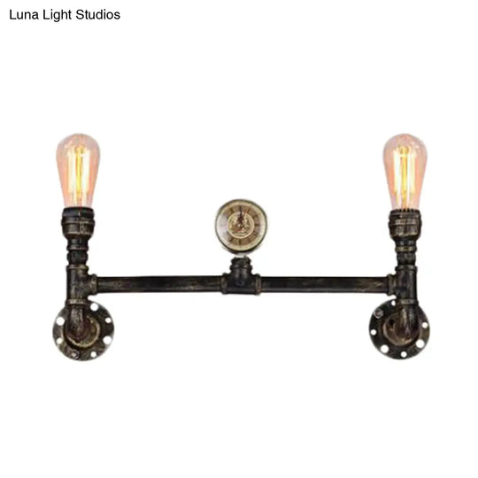 Bare Bulb 2-Head Wall Mount Sconce With Antiqued Iron Bronze Finish And Gauge Deco Lighting