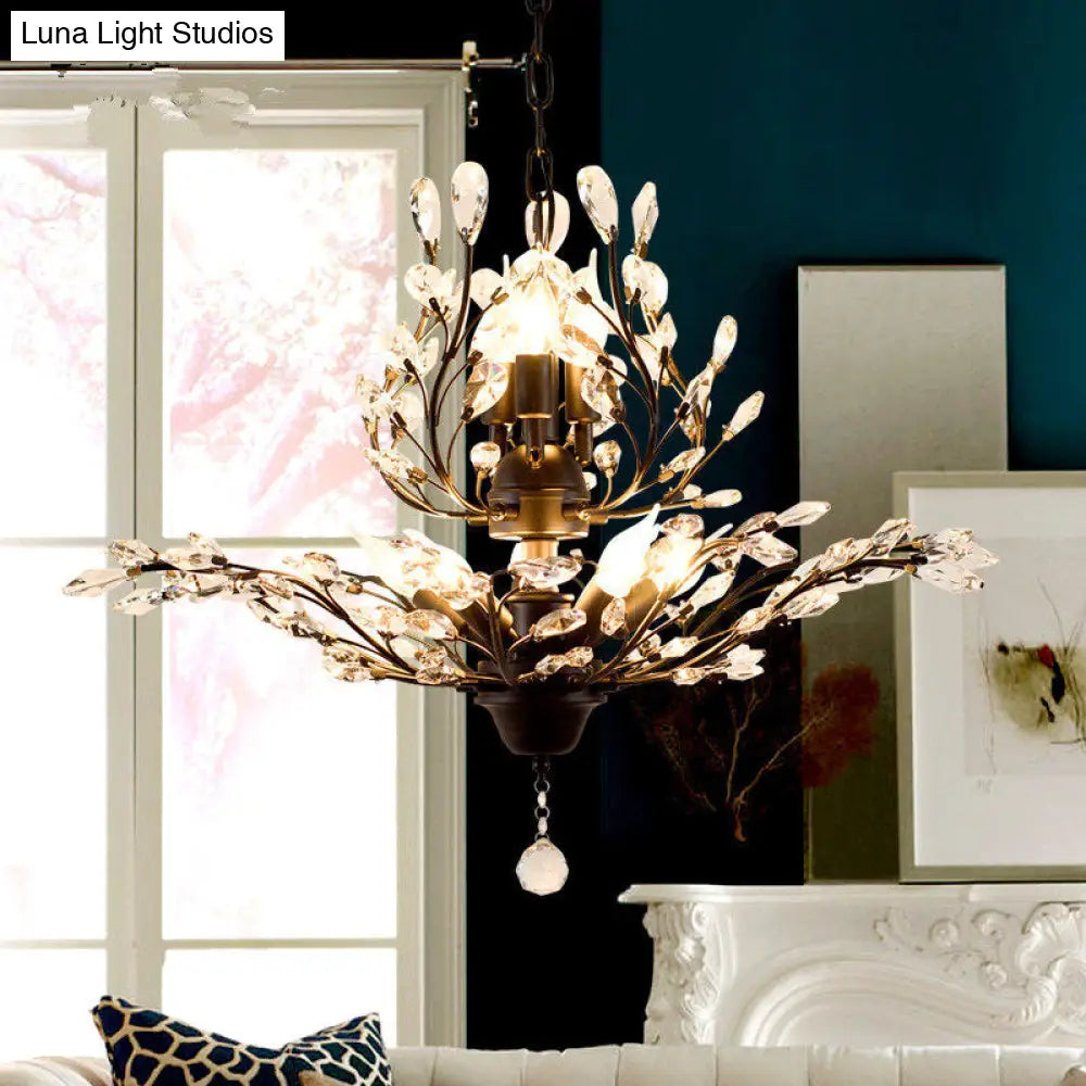 Bare Bulb Crystal Teardrop Chandelier With Metal Accents