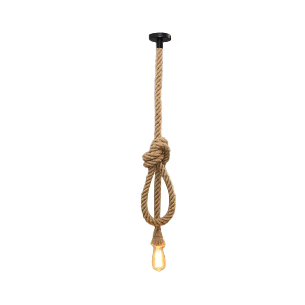 Bare Bulb Design Hemp Rope Ceiling Pendant Light - Brown Knot Farmhouse Style / A
