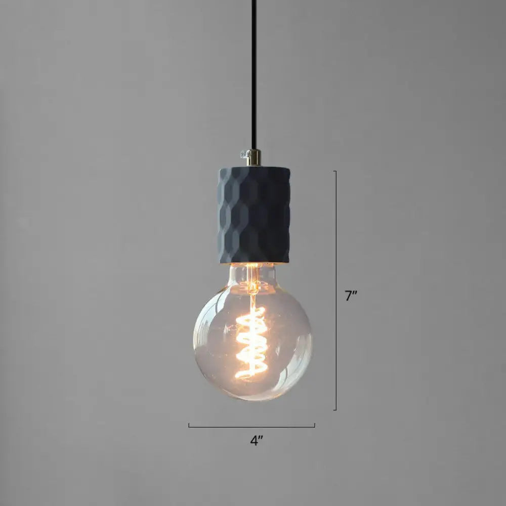 Bare Bulb Hanging Light Fixture - Minimalist Cement 1-Light Black Pendant For Restaurants / 4’