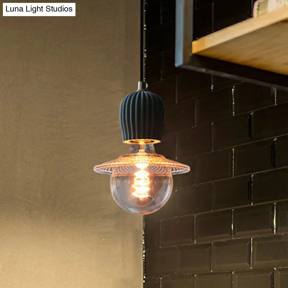 Bare Bulb Hanging Light Fixture - Minimalist Cement 1-Light Black Pendant For Restaurants