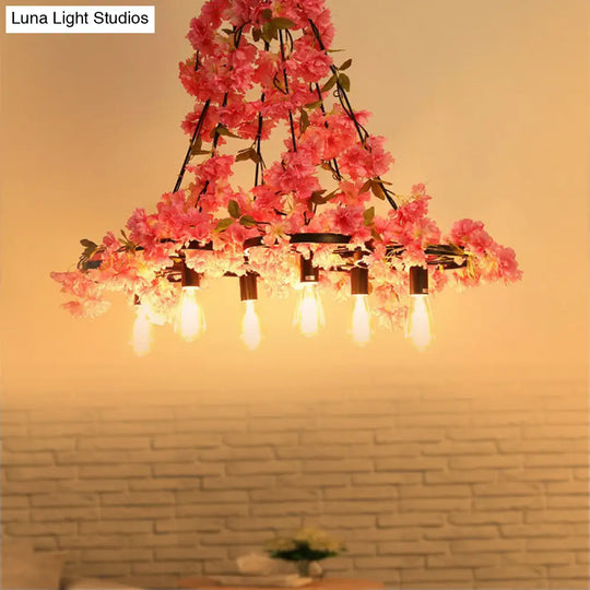 Industrial 6-Light Led Chandelier - Pink Flower Hanging Lamp