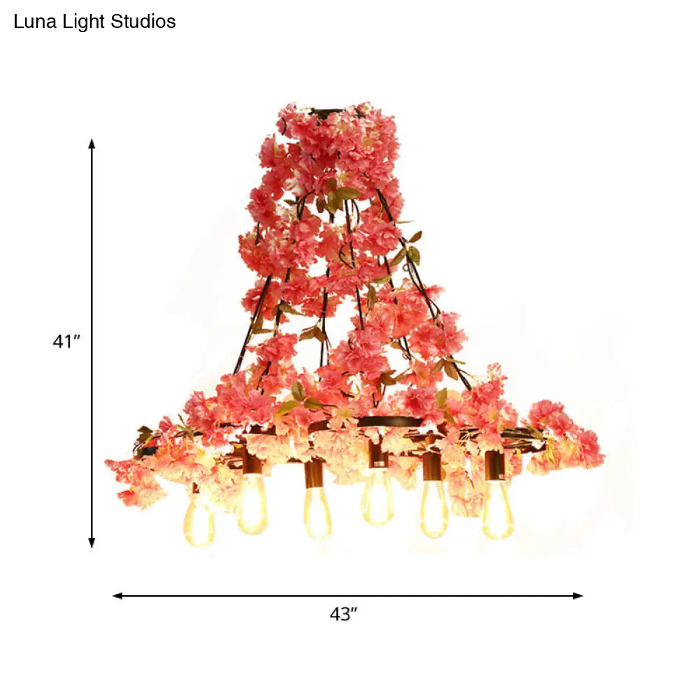 Industrial 6-Light Led Chandelier - Pink Flower Hanging Lamp