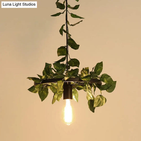 Industrial Metal Pendant Light With Green Plant Led - Perfect For Restaurants