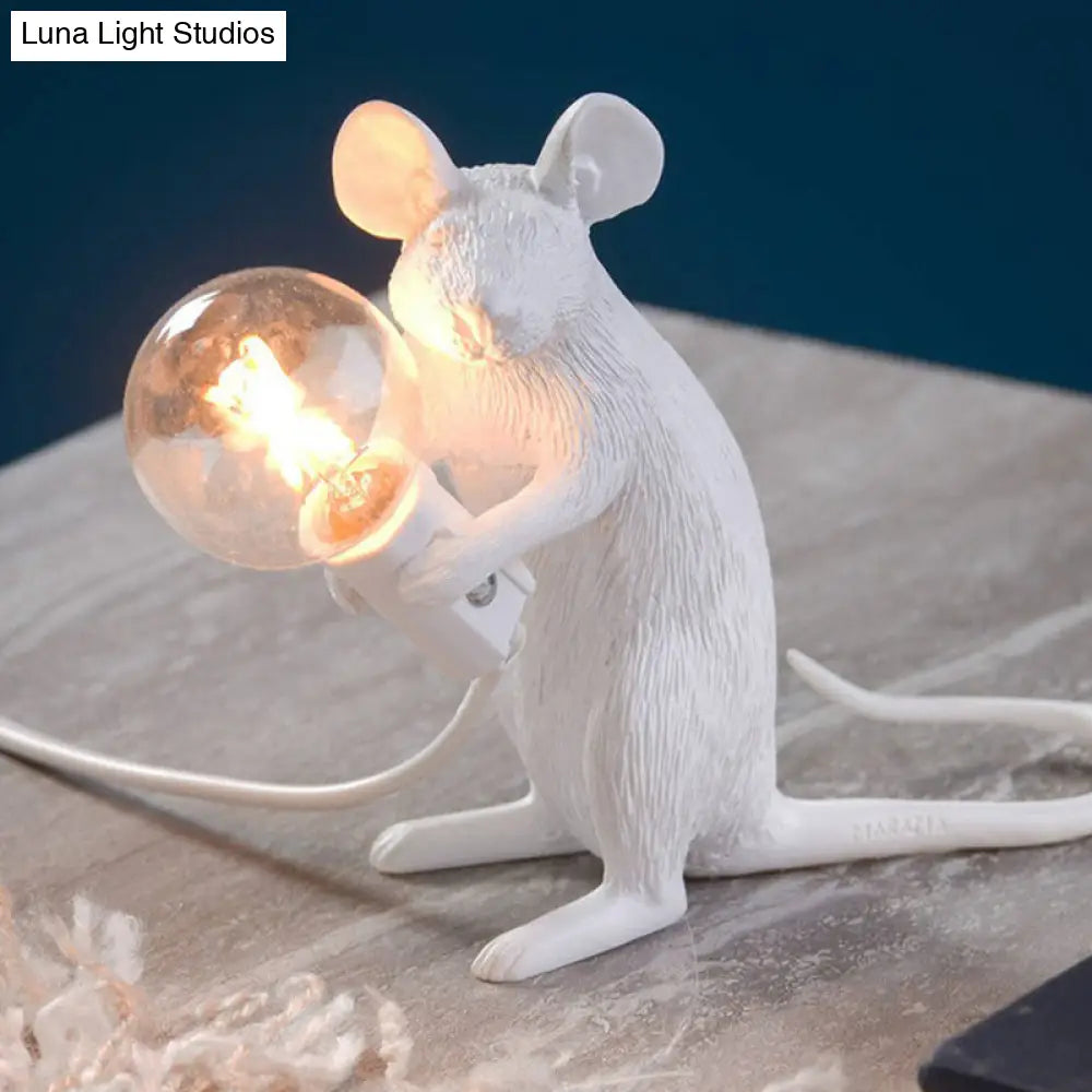 Bare Bulb Table Light: Resin 1-Light Mouse Base Night Lamp For Bedroom Decor