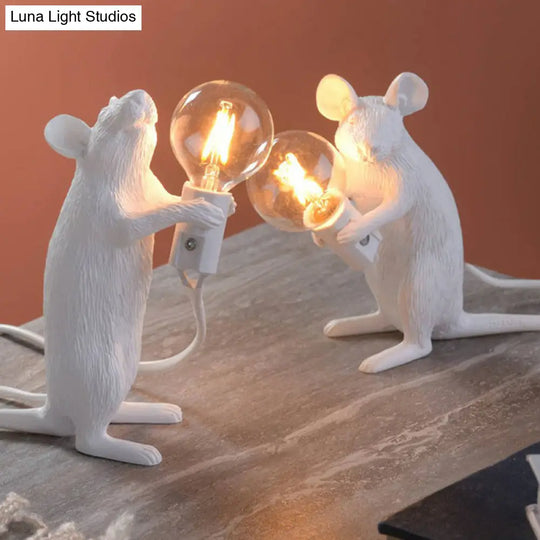 Bare Bulb Table Light: Resin 1-Light Mouse Base Night Lamp For Bedroom Decor