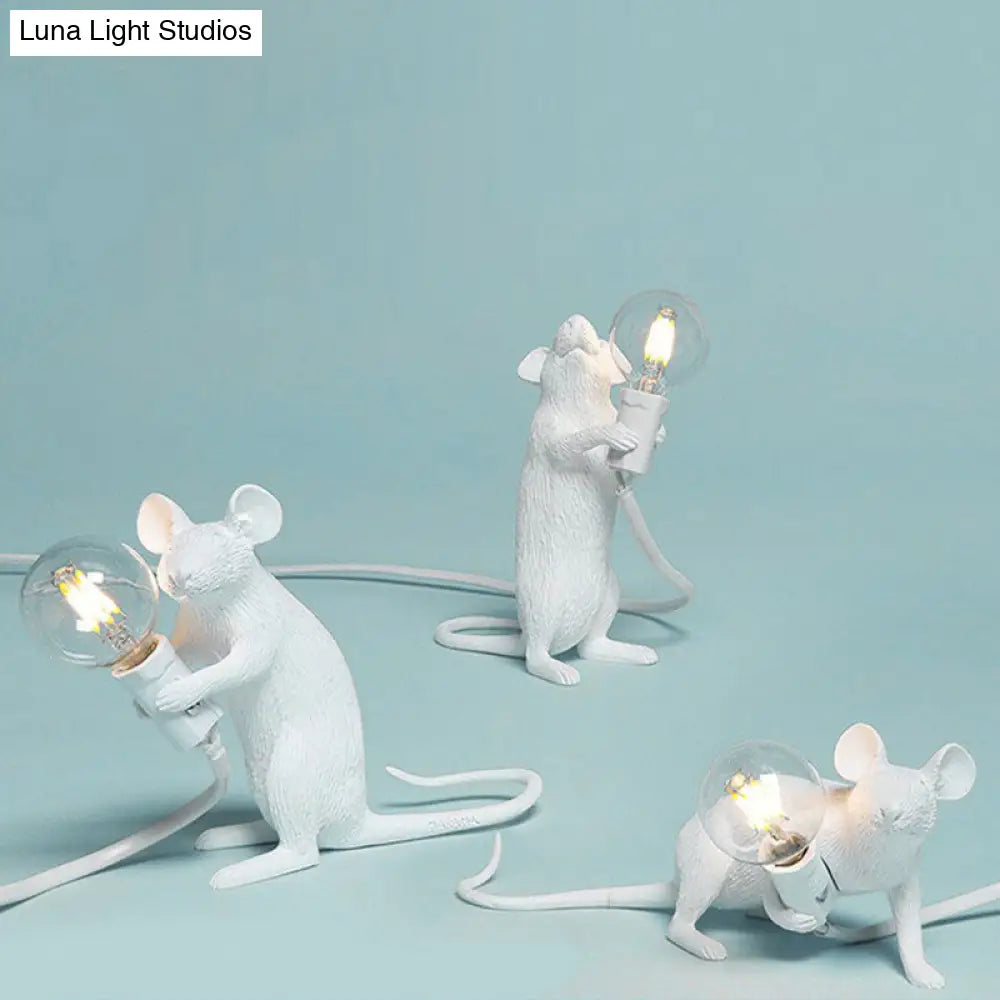 Bare Bulb Table Light: Resin 1-Light Mouse Base Night Lamp For Bedroom Decor