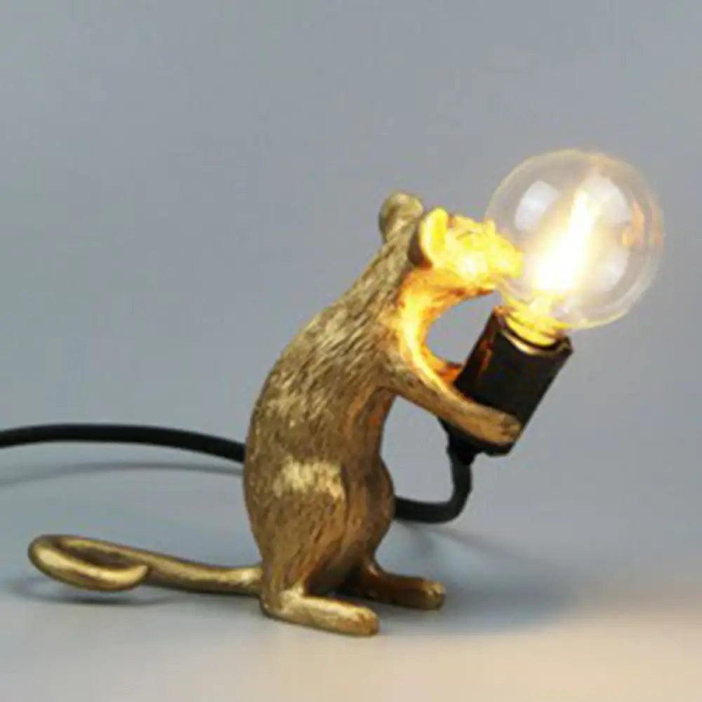 Bare Bulb Table Light: Resin 1-Light Mouse Base Night Lamp For Bedroom Decor Gold / Sitting