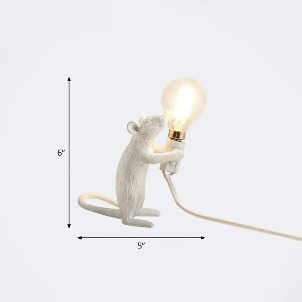 Bare Bulb Table Light: Resin 1-Light Mouse Base Night Lamp For Bedroom Decor White / Standing