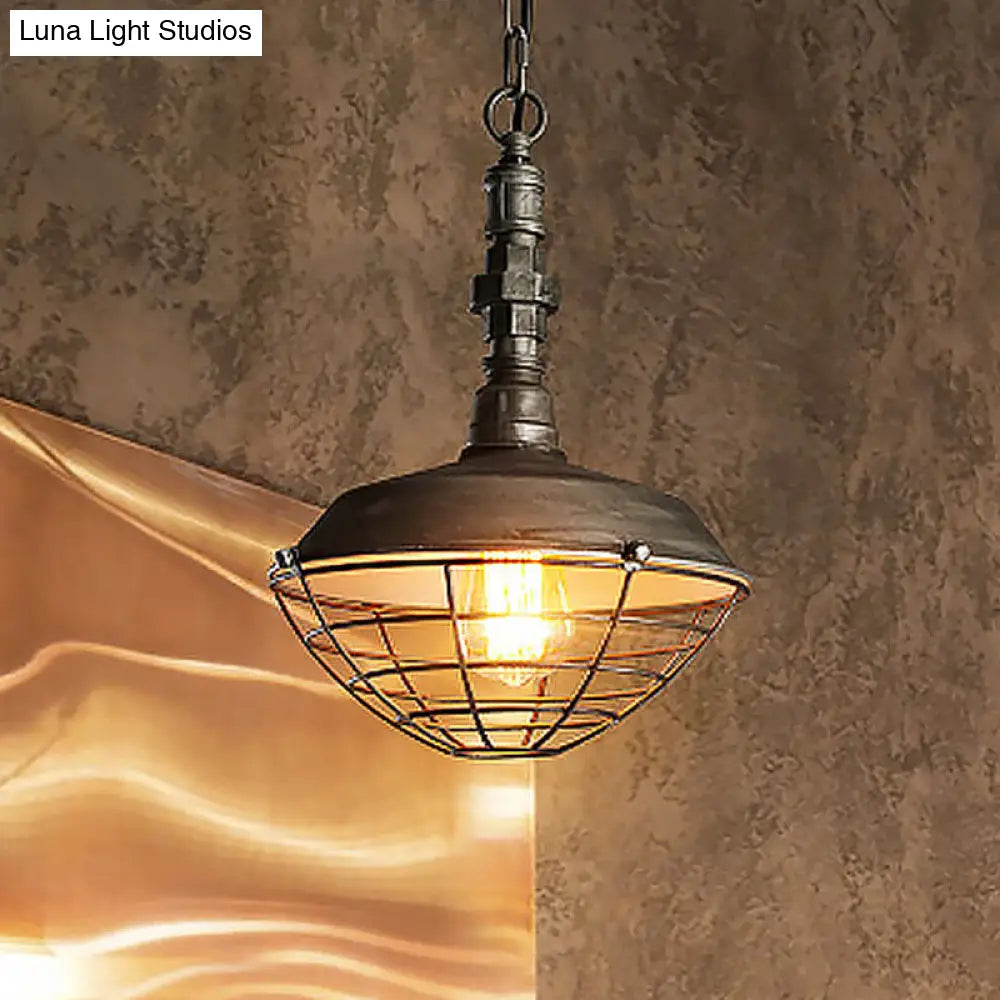Rustic Barn Pendant Light With Wire Guard Shade And Bronze Finish