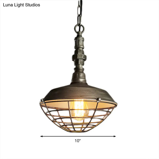 Barn Hanging Light: Rustic Loft Pendant Lamp With Wire Guard Shade And Bronze Finish
