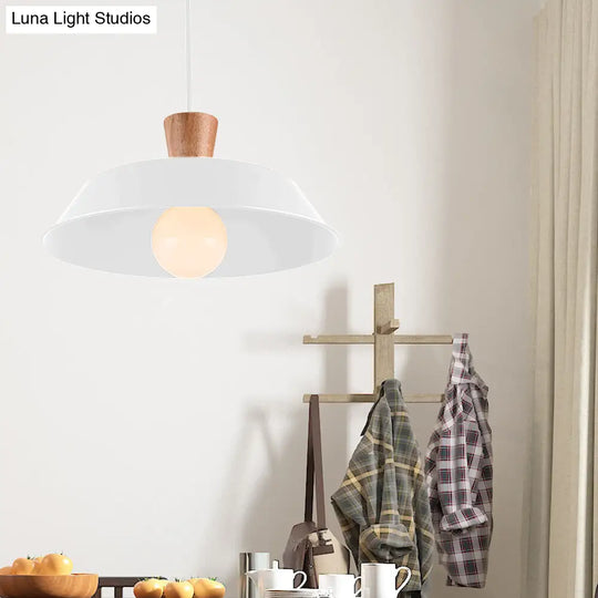 Barn Living Room Hanging Lamp - Industrial Iron Pendant Light Fixture (1-Light) With Wooden Top