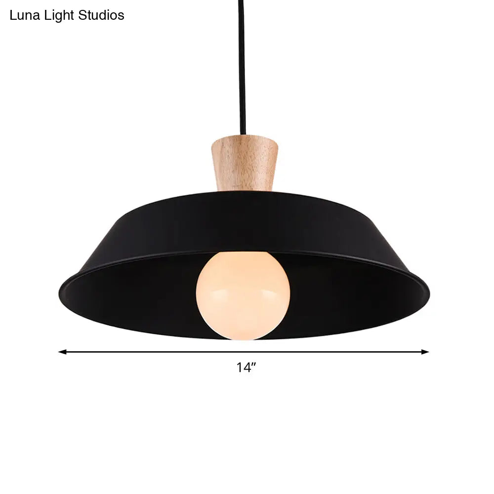 Barn Living Room Hanging Lamp - Industrial Iron Pendant Light Fixture (1-Light) With Wooden Top