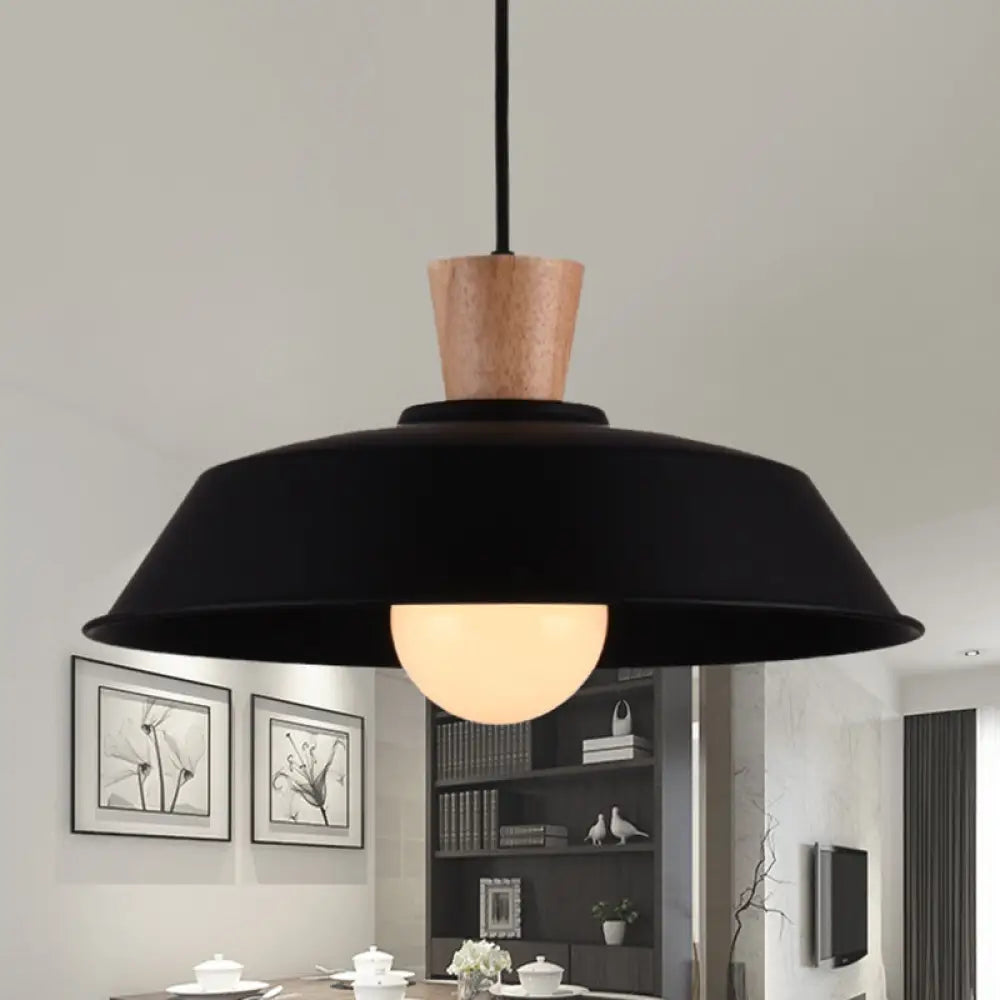 Barn Industrial Iron Pendant Light Fixture With Wooden Top - 10’/14’/18’ Width Option Black / 18’