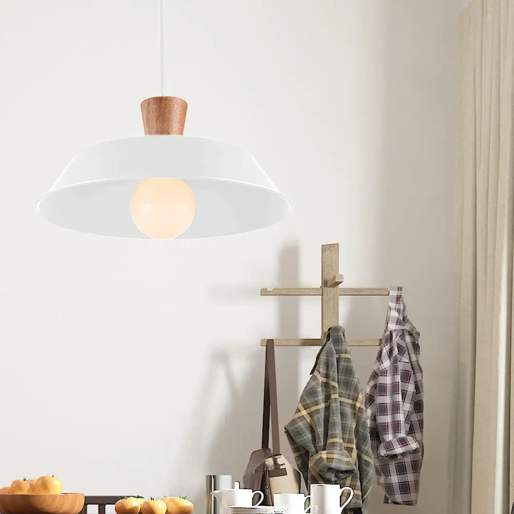 Barn Industrial Iron Pendant Light Fixture With Wooden Top - 10’/14’/18’ Width Option White / 14’