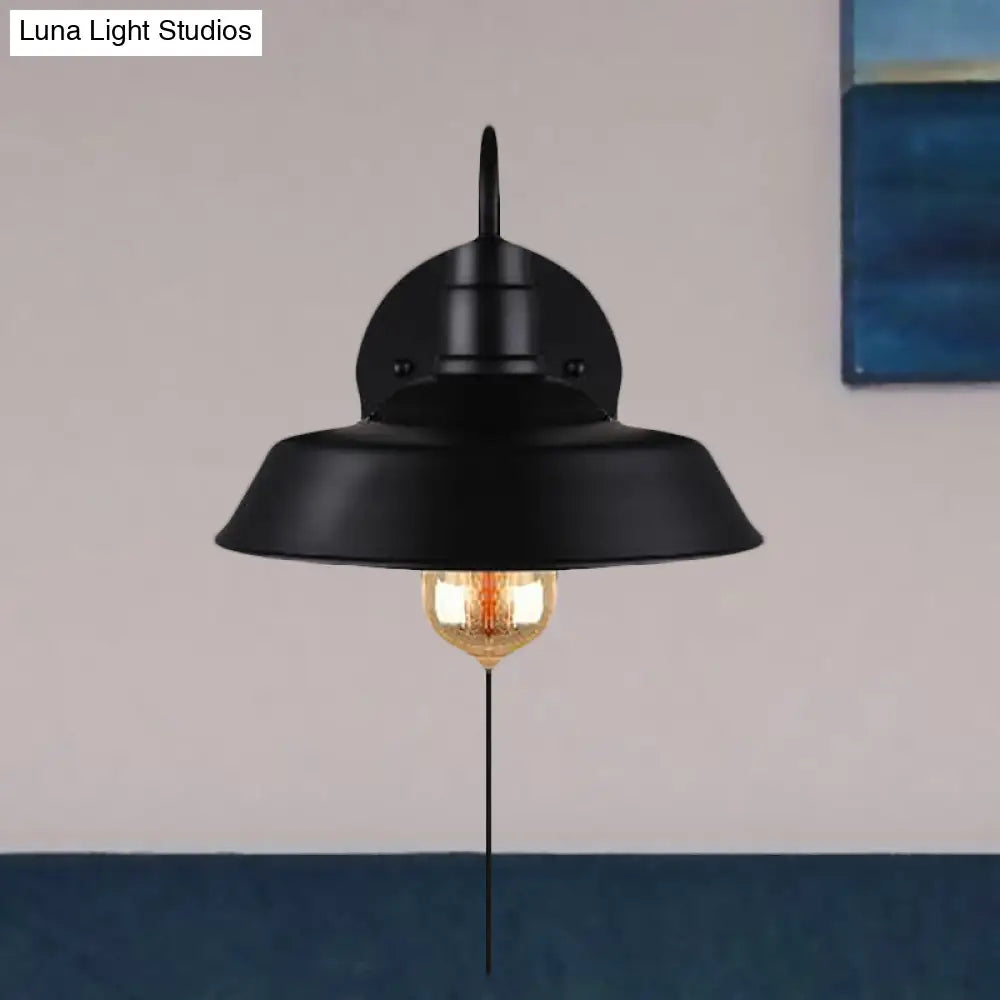 Barn Industrial Metal Wall Light Fixture - 1-Light Black Sconce With Gooseneck Arm And Plug-In Cord