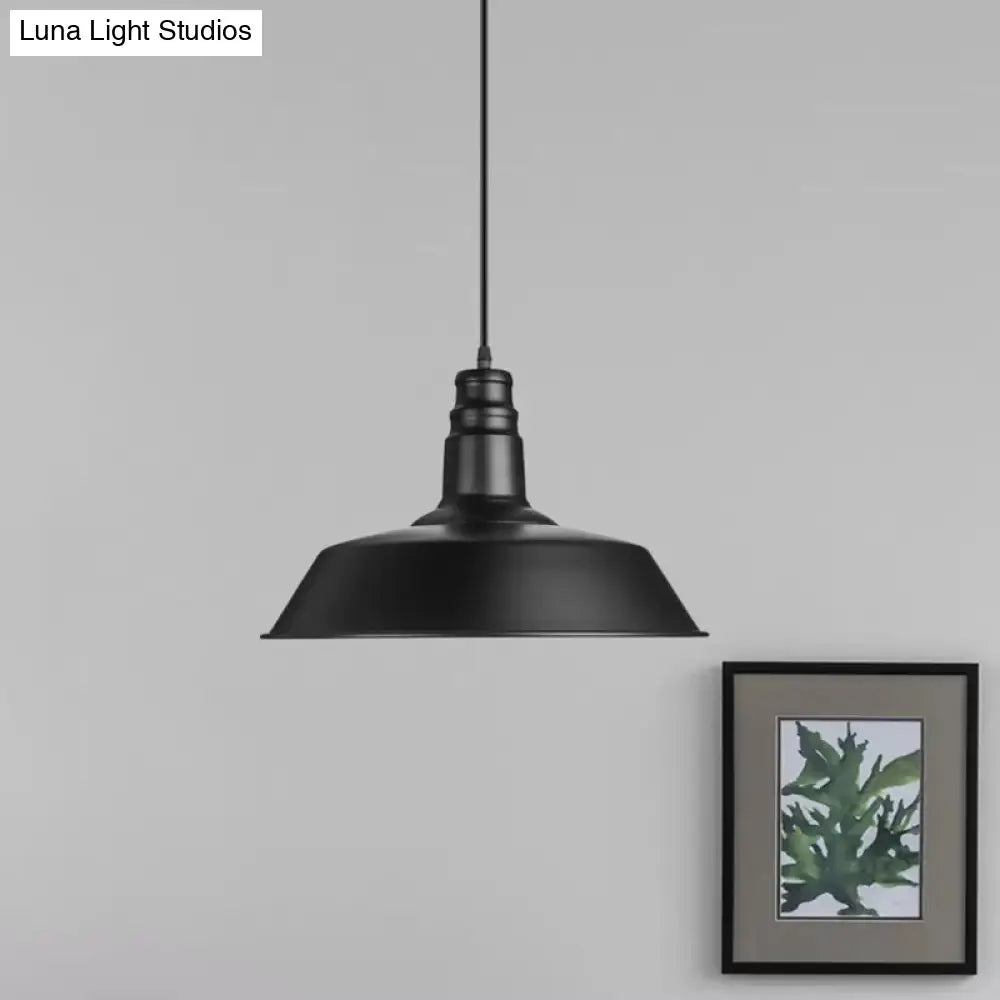 Barn-Inspired Pendant Light Industrial Metal Suspension Black Perfect For Study Room