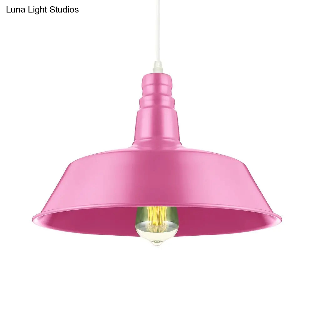 Industrial Style Metal Barn Pendant Lighting - 10/14 Inch Wide 1-Bulb Adjustable Cord Pink/Yellow