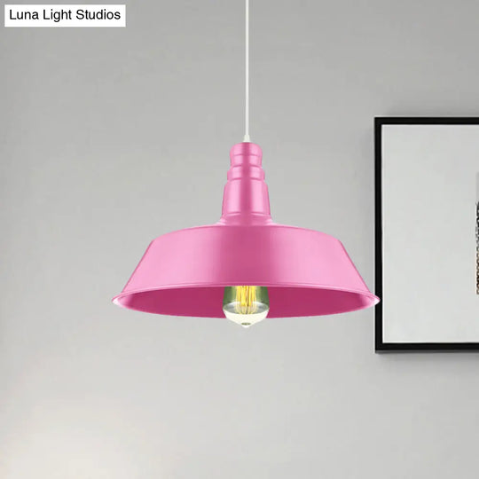 Industrial Style Metal Barn Pendant Lighting - 10/14 Inch Wide 1-Bulb Adjustable Cord Pink/Yellow