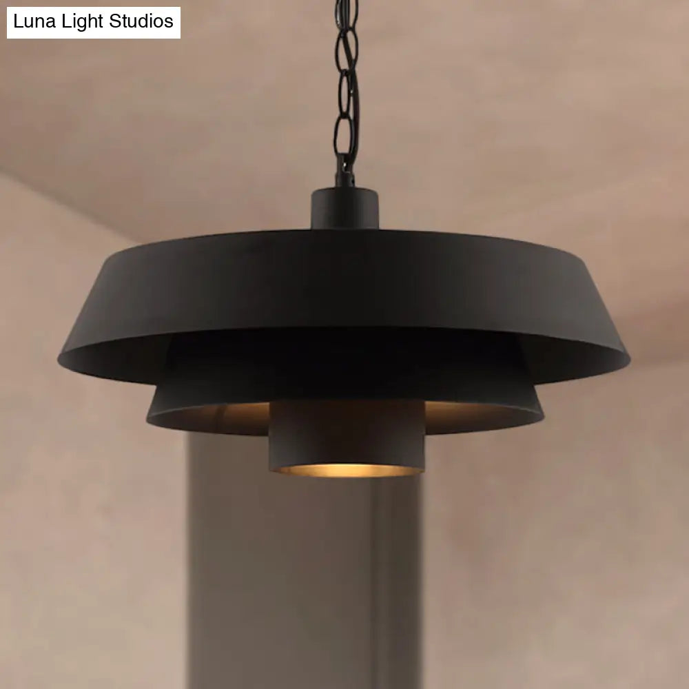 Industrial Modern Black Barn Metal Pendant Lighting With 2 Tiers - Restaurant Hanging Light