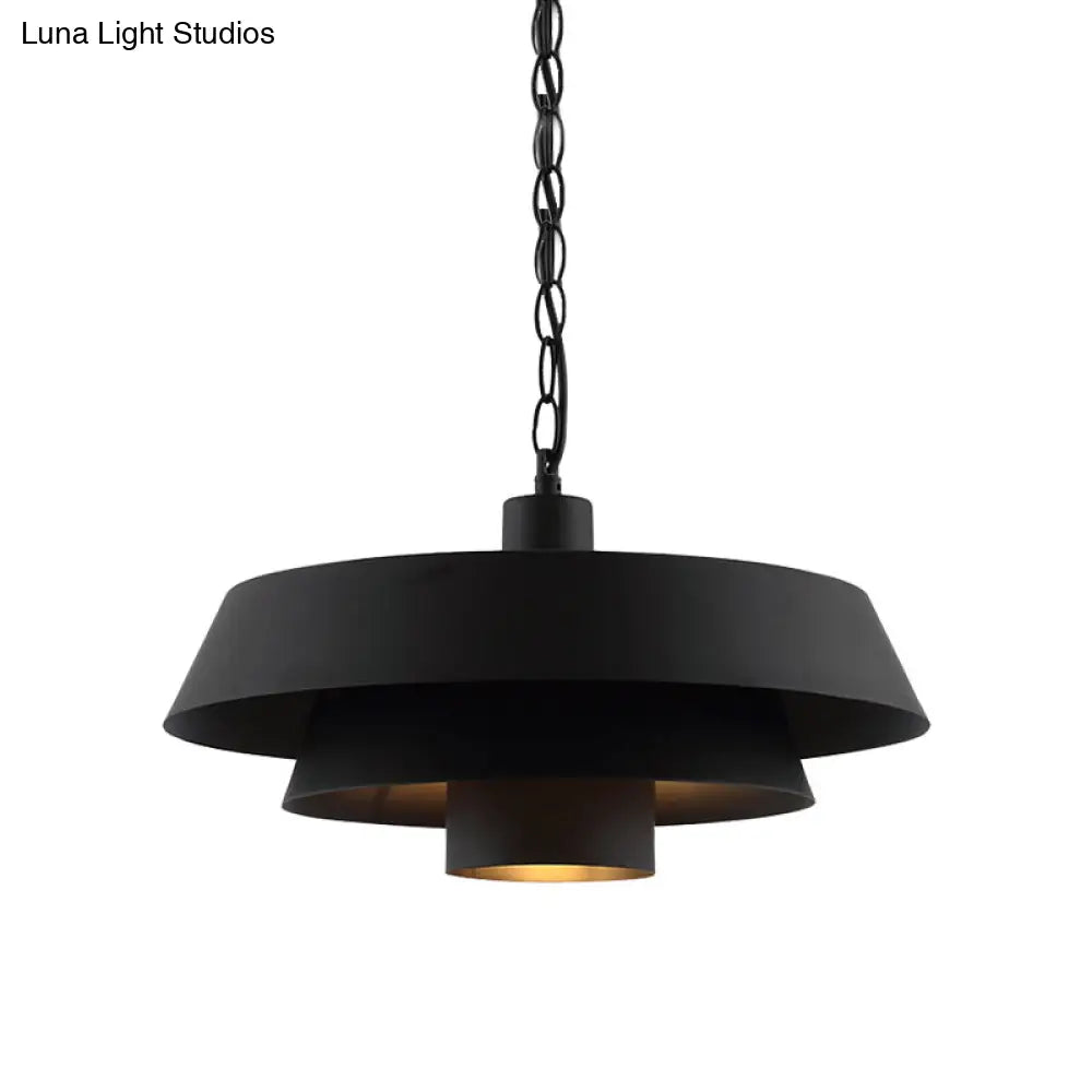 Industrial Modern Black Barn Metal Pendant Lighting With 2 Tiers - Restaurant Hanging Light