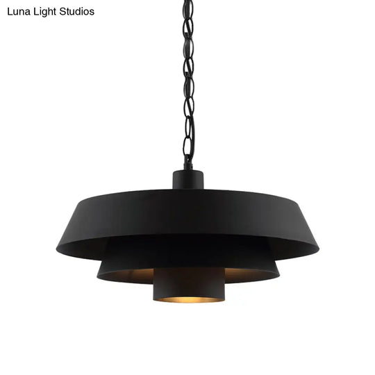 Barn Metal Pendant Lighting - Industrial Modern 1-Head Restaurant Hanging Light 2 Tiers Black