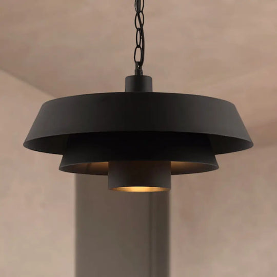 Barn Metal Pendant Lighting - Industrial Modern 1-Head Restaurant Hanging Light 2 Tiers Black