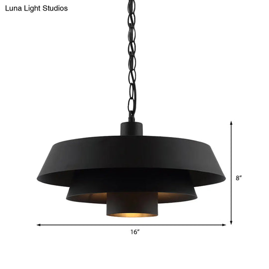 Industrial Modern Black Barn Metal Pendant Lighting With 2 Tiers - Restaurant Hanging Light