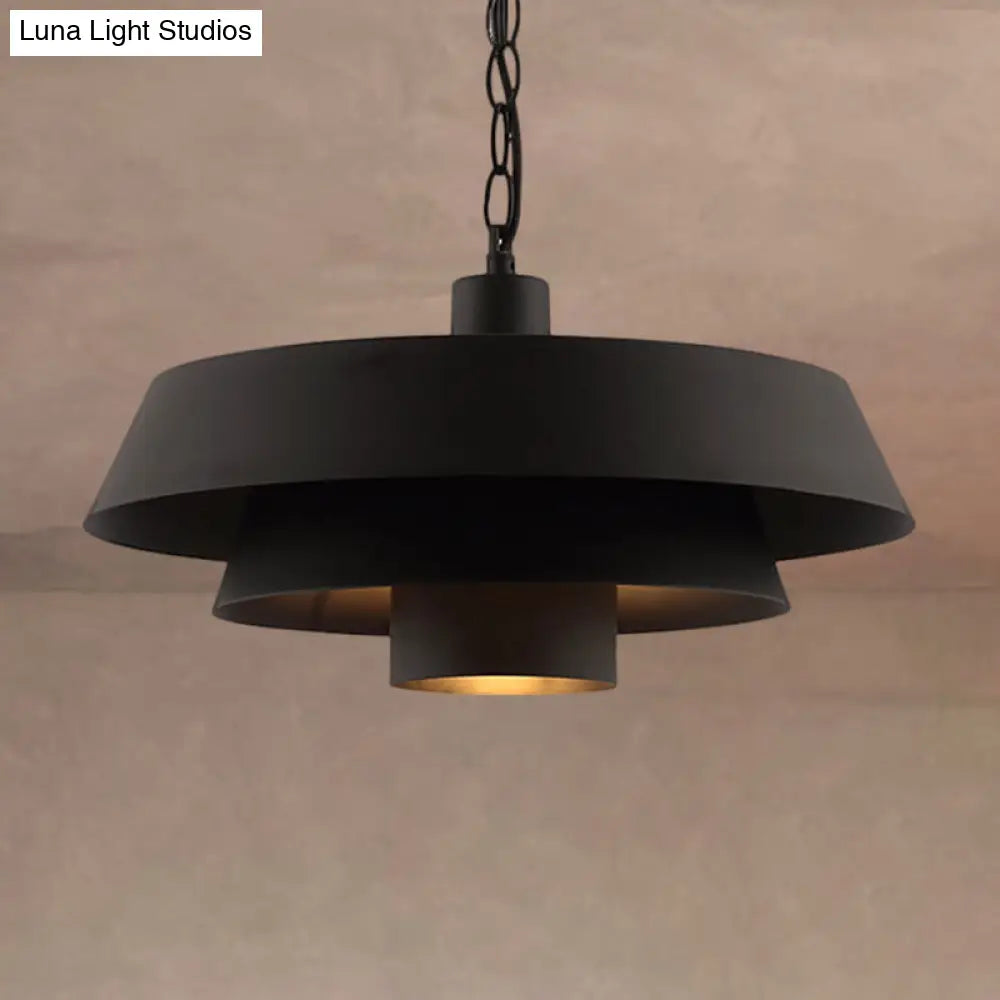 Industrial Modern Black Barn Metal Pendant Lighting With 2 Tiers - Restaurant Hanging Light