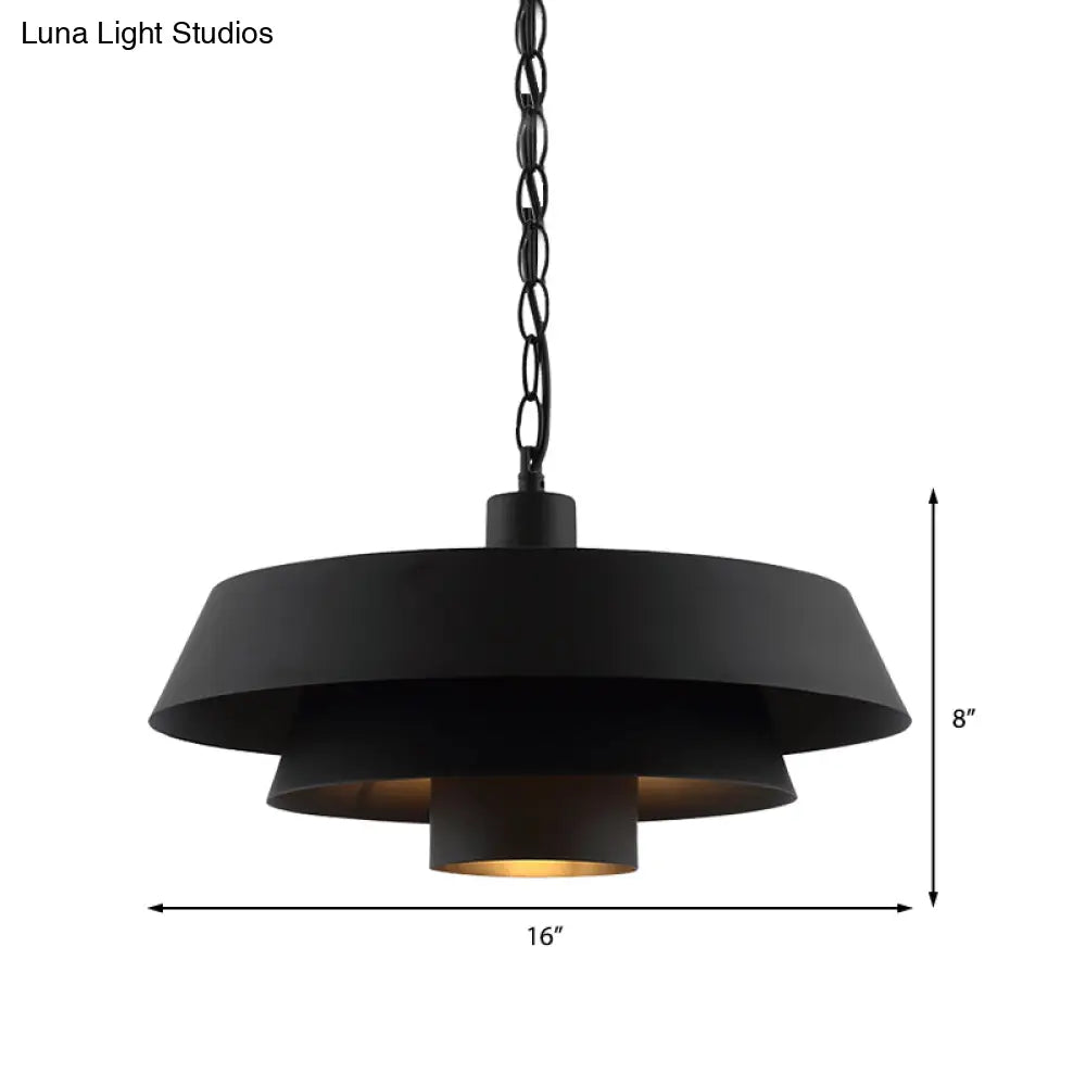 Barn Metal Pendant Lighting - Industrial Modern 1-Head Restaurant Hanging Light 2 Tiers Black