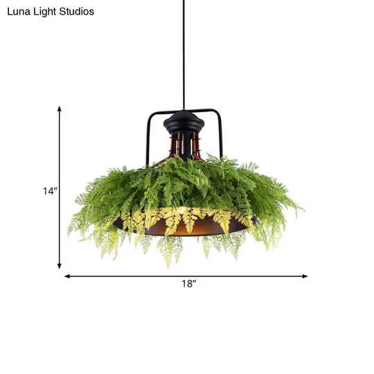 Antique Barn Metal Plant Suspension Pendant - 18/21.5 Black Led Ceiling Light For Restaurants