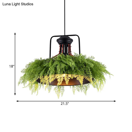 Antique Barn Metal Plant Suspension Pendant - 18/21.5 Black Led Ceiling Light For Restaurants