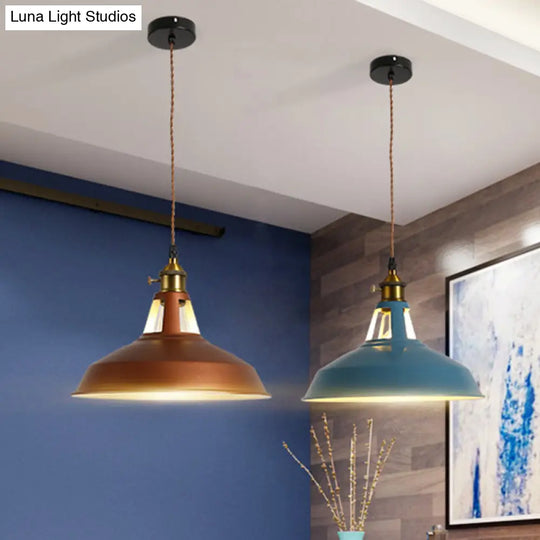 Barn Pendant Light Fixture - Industrial Beige/Blue/Green Metal For Dining Room