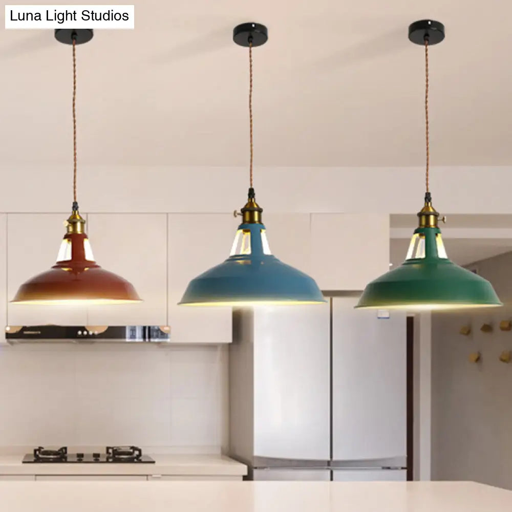 Barn Pendant Light Fixture - Industrial Beige/Blue/Green Metal For Dining Room