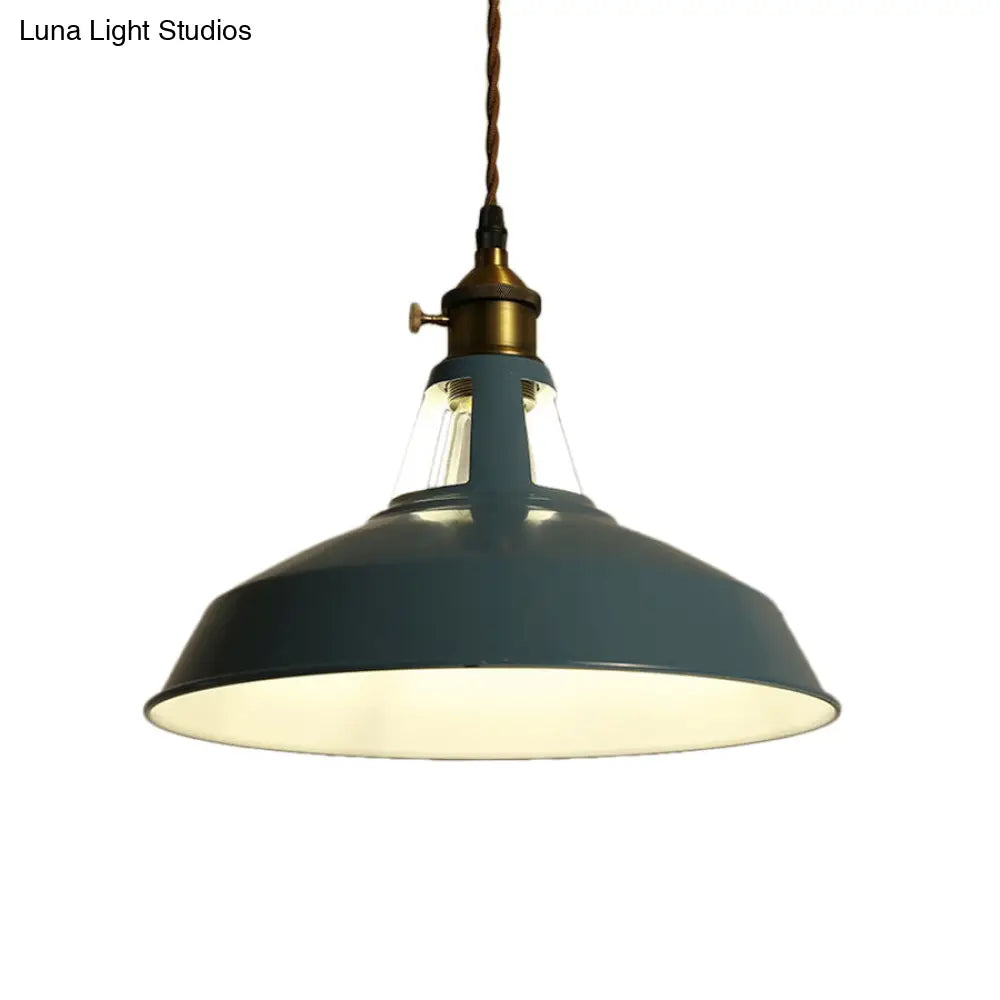 Barn Pendant Light Fixture - Industrial Beige/Blue/Green Metal For Dining Room