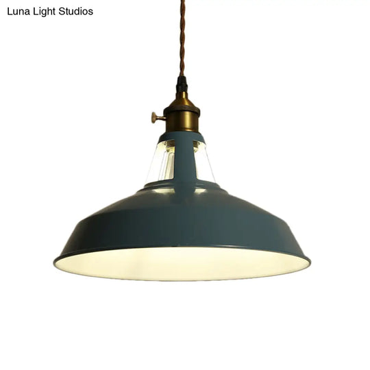 Barn Pendant Light Fixture - Industrial Beige/Blue/Green Metal For Dining Room