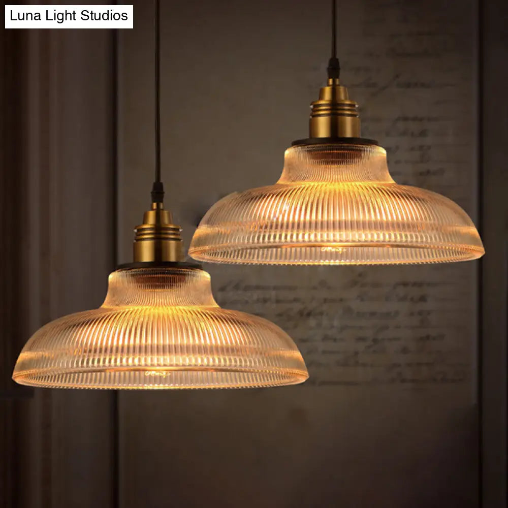 Industrial Barn Pendant Light 1-Light 8/10/12 Wide Clear Prismatic Glass Hanging Lamp